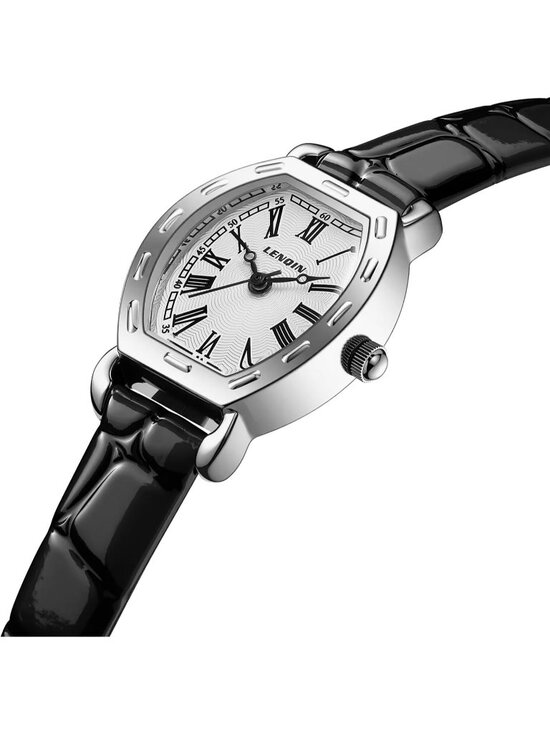 Ln Lenqin Womens Black And Silver Analog Quartz Leather Strap Waterproof Watch main image 4
